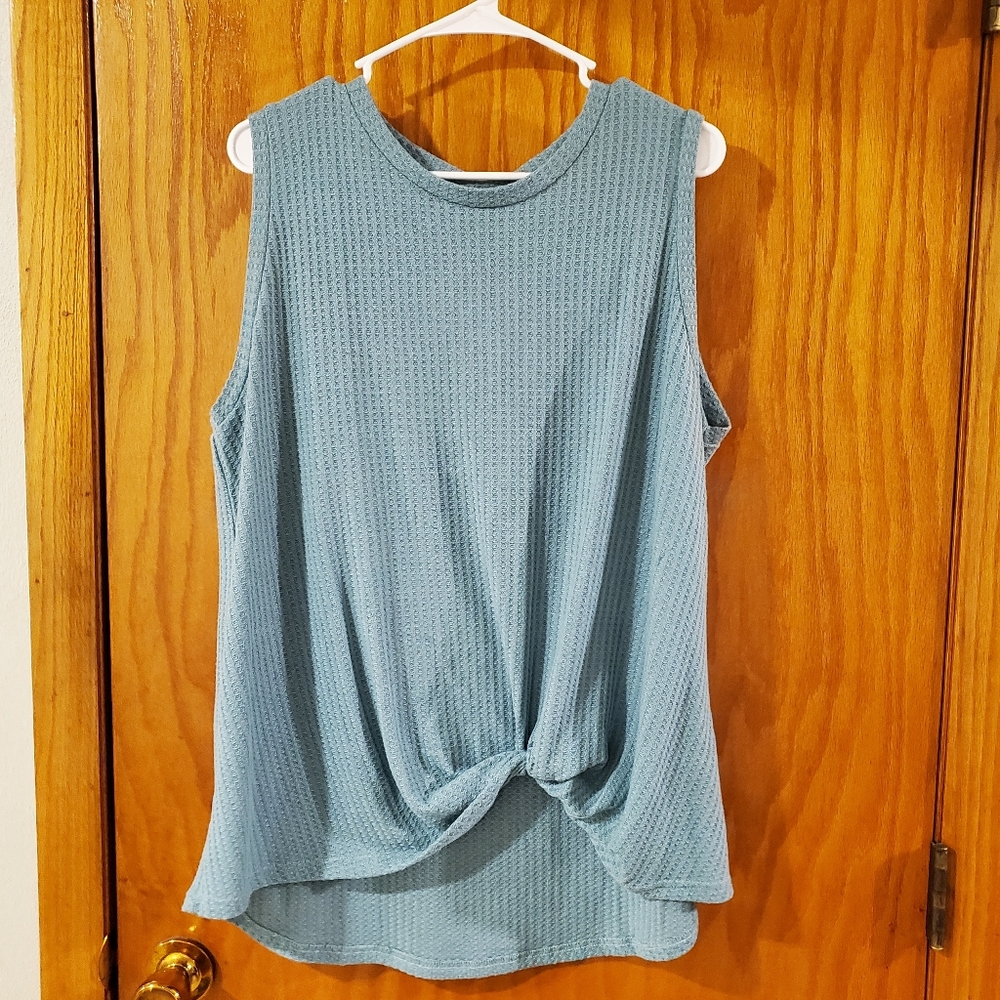 Iwollence teal waffle tank top with twist